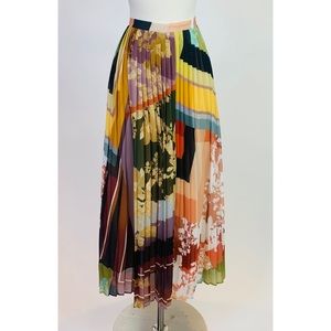 Anthropologie Maeve Consuela Pleated Colorblock Floral Print Skirt